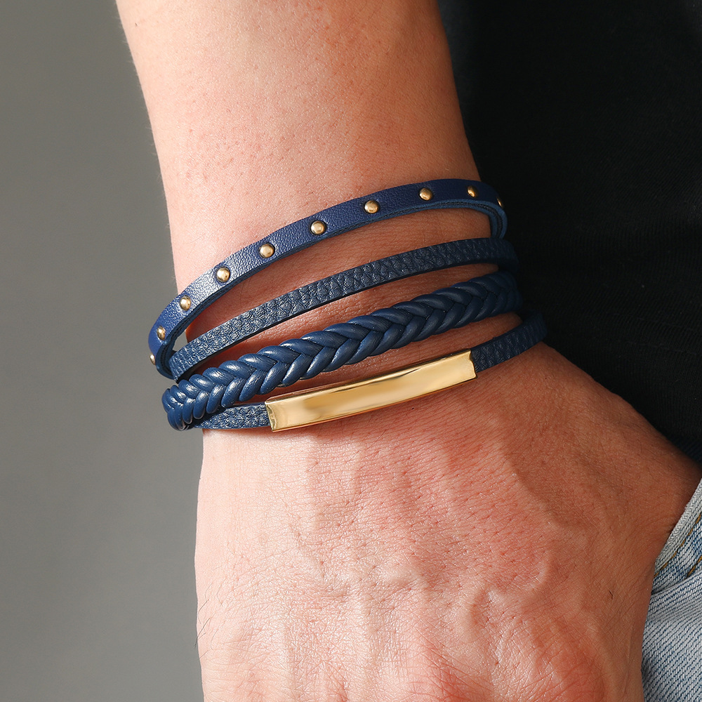 Rétro Couleur Unie Acier Inoxydable Faux Cuir Unisexe Bracelets display picture 8