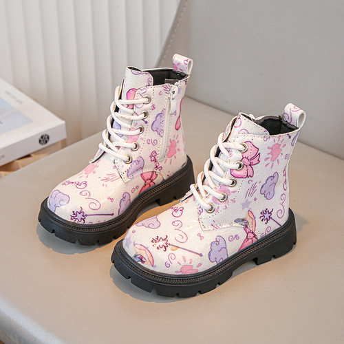 Girls' Martin Boots Autumn/Winter Print Soft Sole Princess Boots Short Cylinder Fashion Boots for Girls and Boys, Size: Medium to Large
