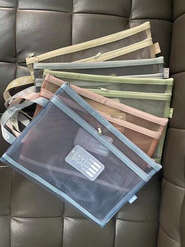 Morandi subject bag A4 nylon mesh subject bag storage bag student zipper information bag transparent document bag