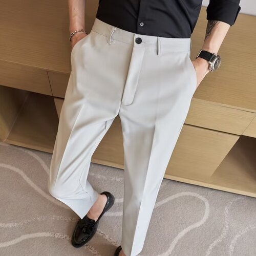 Exporting brand men's nine-tenths slim straight casual pants with ice silk and black suit pants 