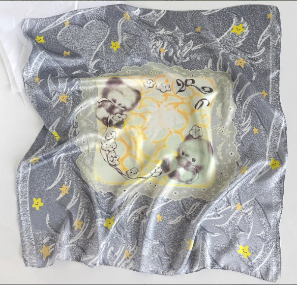 57# lenço quadrado gatinho cinza prateado (C03-38)