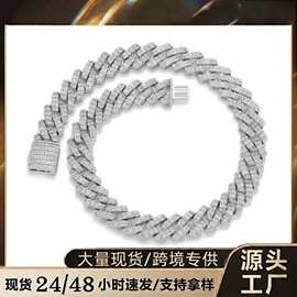 18mm铜镀金镶锆石迈阿密古巴链 欧美时尚Cucan Chain Necklace