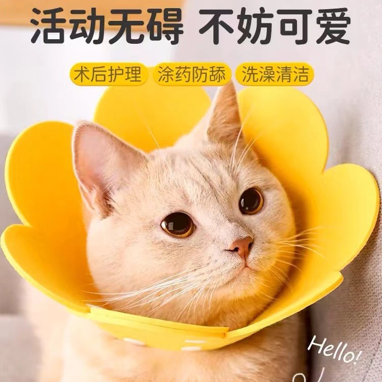 Felt Cat Elizabethan Collar Pet Anti-Licking Headgear Post-Surgery Care Cute Floral Neck Collar