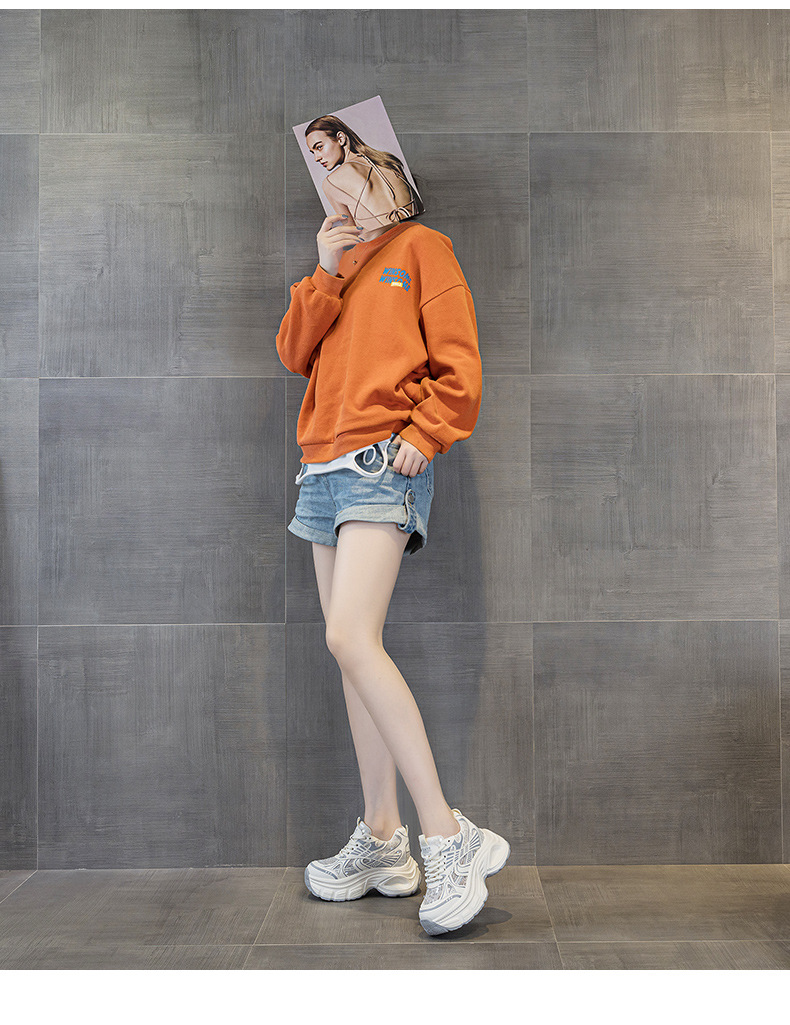 Giày sneaker chunky đế dày độn cao bên trong nữ phong cách thể thao thời trang mùa hè 2025 — M2832 màu đỏ, M2832 màu be, M2832 màu bạc chi tiết 10