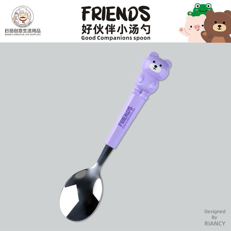 Animal encantador portátil para llevar estudiantes cucharas de comidas dormitorios escolares cucharas de cubierta de cubierta set