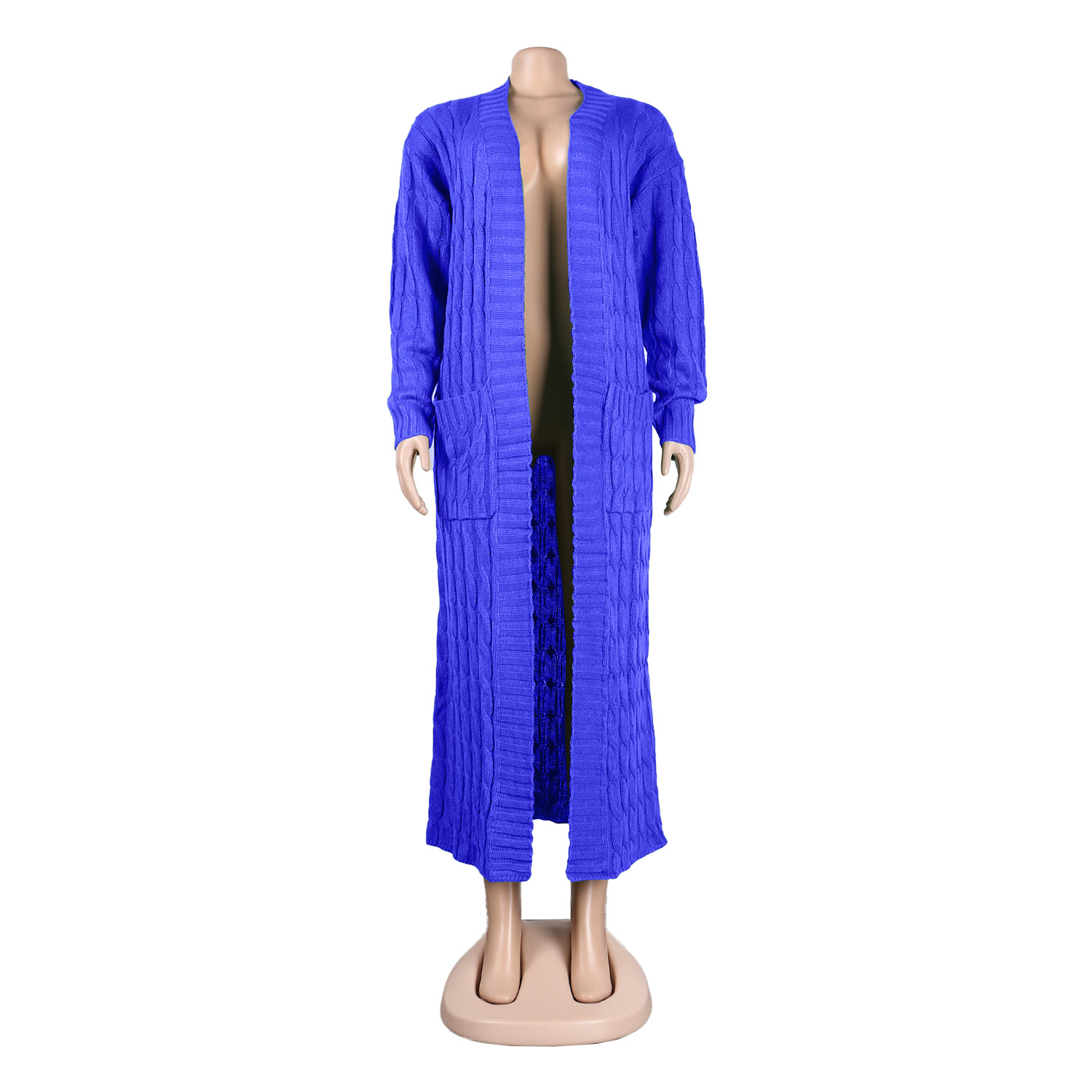 Damen Strickjacke Lang Aus Grobstrick In Unifarben Wintermantel_voghion.com