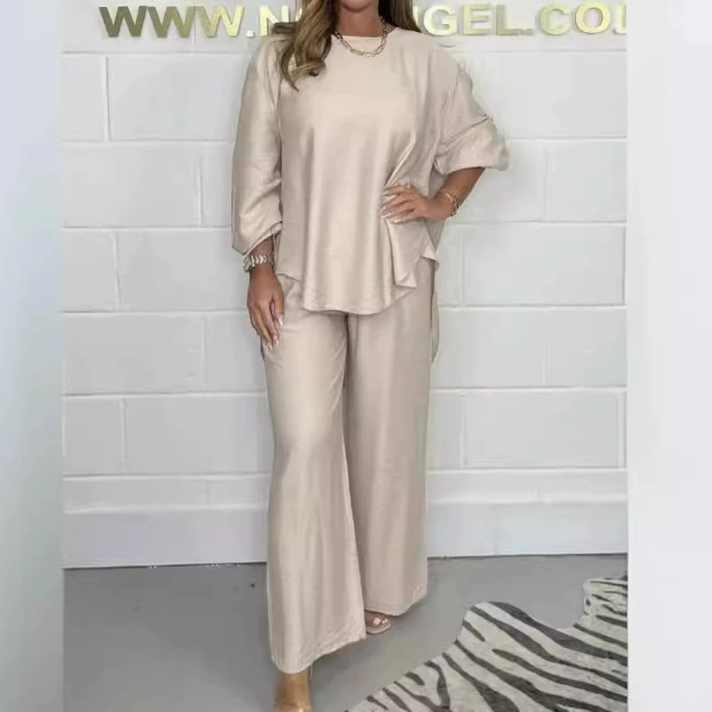 2024 новый Amazon Independent Station ацетат атласные длинные широкие брюки повседневная мода сплошной цвет ласточкин хвост набор