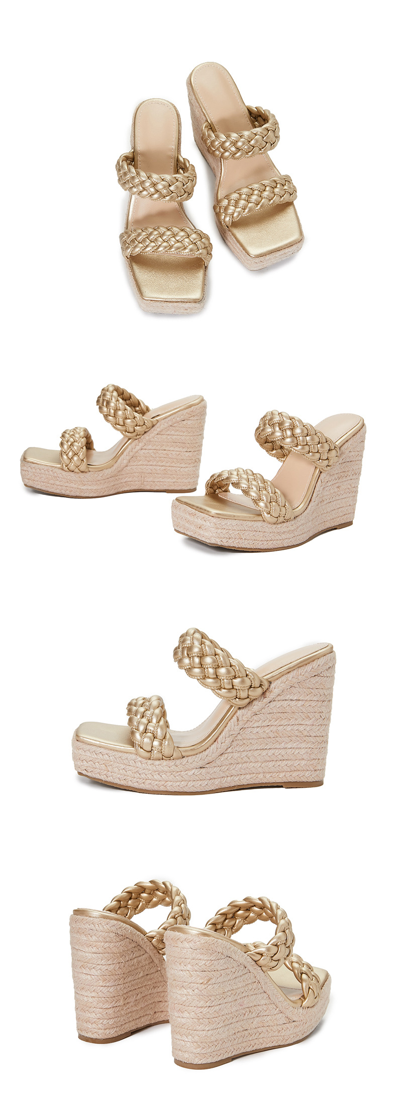 One-Word Woven Twist Belt Square Head Thick Bottom Wedge Slippers NSZLX116890