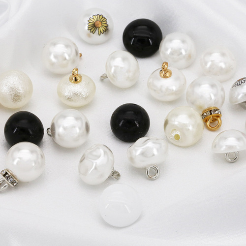 Pearl Mushroom Button Round Resin Button Cheongsam Hanfu Decoration Black White Blouse Chiffon Hand-Stitched Button