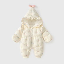 婴儿衣服冬装新生儿连体衣夹棉加绒保暖女宝宝公主外出棉服冬加厚