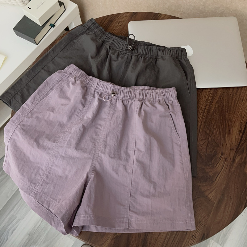 Gray-Purple Thin Quick-Dry Casual Wide-Leg Shorts for Women, New Summer A-Line Korean Style Loose Simple Beach Shorts