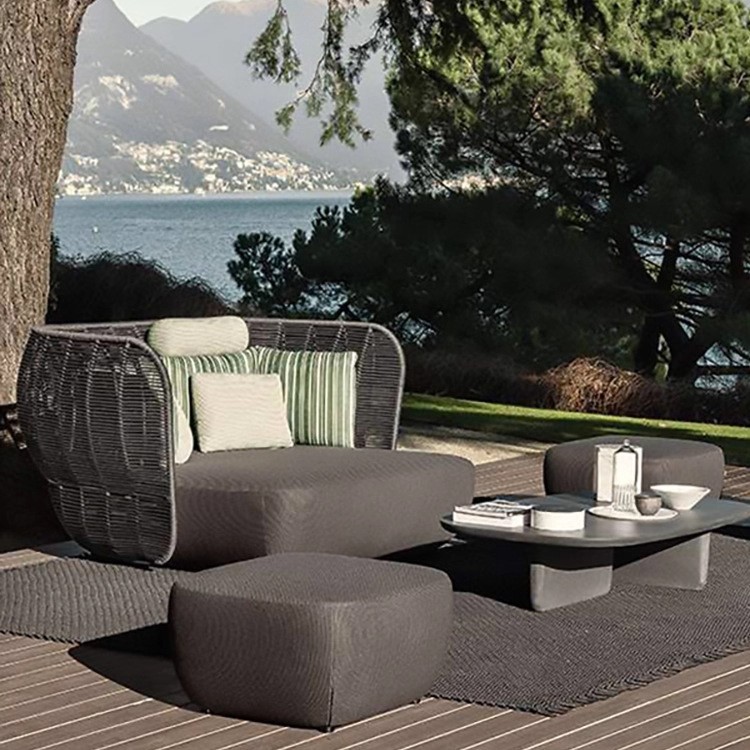 Sofá de ocio nórdico al aire libre patio villa hotel balcón caña sala modelo de diseño combinación de mesa de té jardín