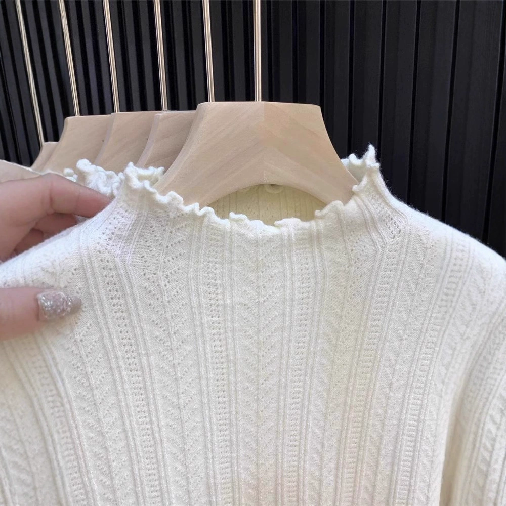 Autumn knitted sweater, plus size, high collar, fitted