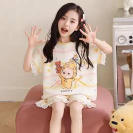 新款儿童睡衣女童2026夏季短袖薄款卡通中大童家居服女孩短裤套装