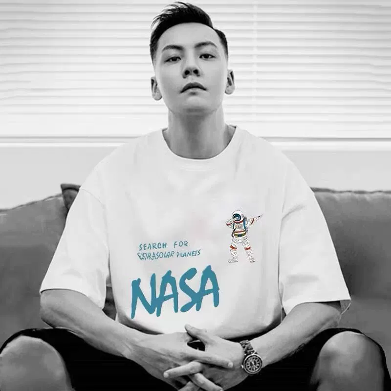 Футболка с коротким рукавом (NASA) — летный хлопок-шелк смесь, комфортная для тела, размеры M–4XL