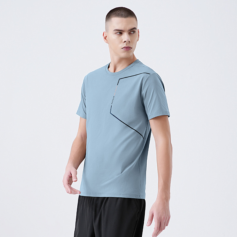 Camiseta deportiva informal de manga corta para hombre, estilo nuevo de verano, transpirable, de secado rápido, para correr y hacer ejercicio, estilo europeo y americano, para comercio exterior transfronterizo.