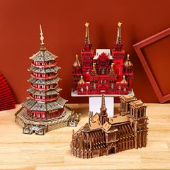 3D three-dimensional wooden puzzles, building block construction wooden model ornaments, children and adults assembled educational toys wholesale