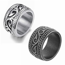 2023亚马逊新款欧美男士钛钢戒指个性图腾宽指环复古做旧手饰饰品