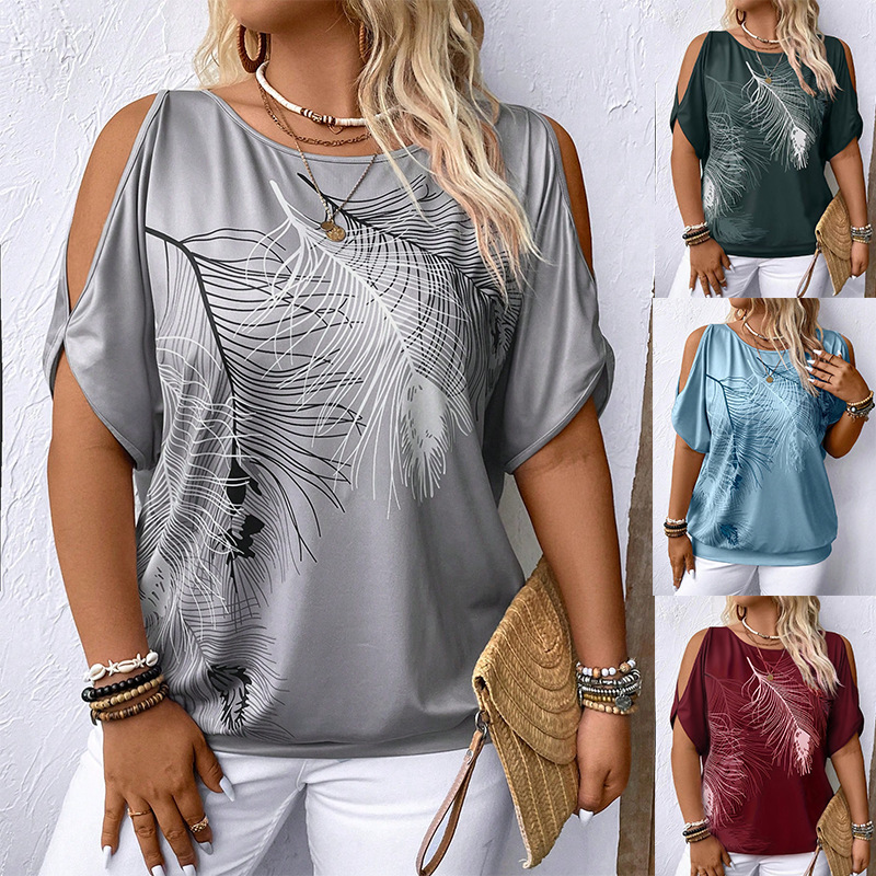 Amazon's Popular European and American Style Hot Girl T-Shirt Women's Short-Sleeved Summer Clothing with a High-End Feel, New Loose Round-Neck Off-Shoulder Top