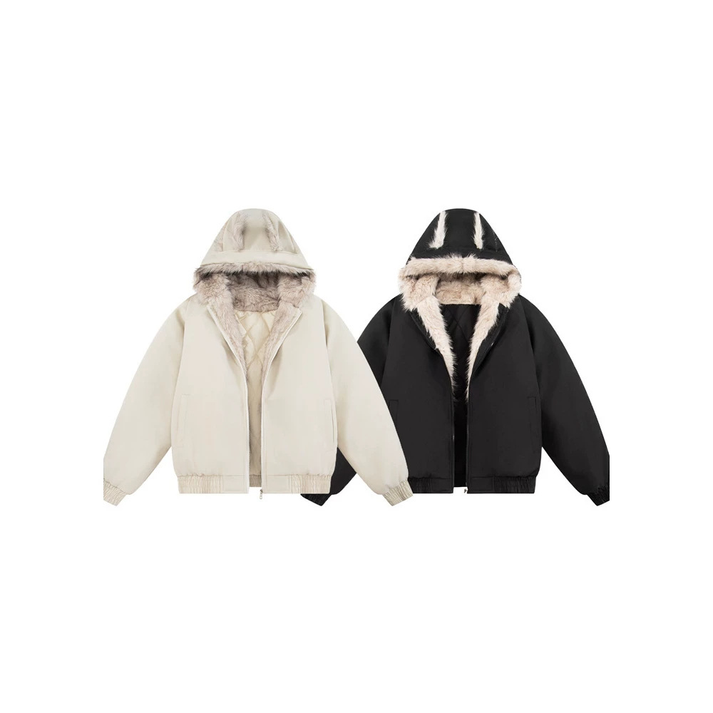 Men's cross-border winter hooded cotton-padded jacket with fleece lining, thickened and warm, with fur collar.