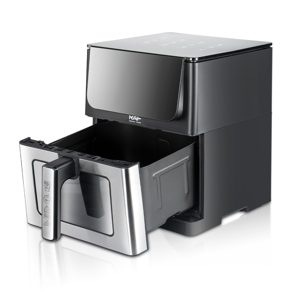 Freidora de aire transfronteriza estándar europea RAF 8L pantalla táctil de gran capacidad freidora doméstica inteligente hacia arriba y hacia abajo