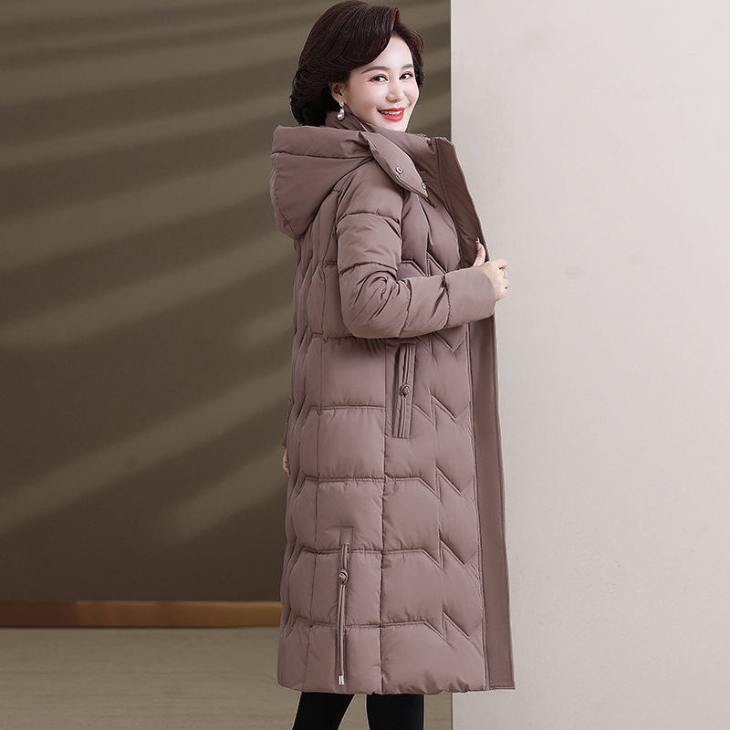 중년 및 노년 여성 겨울용 다운 코튼 패딩 롱코트 50세 이상 플러스 사이즈 여성복 겨울 신상 패셔너블 코튼 패딩