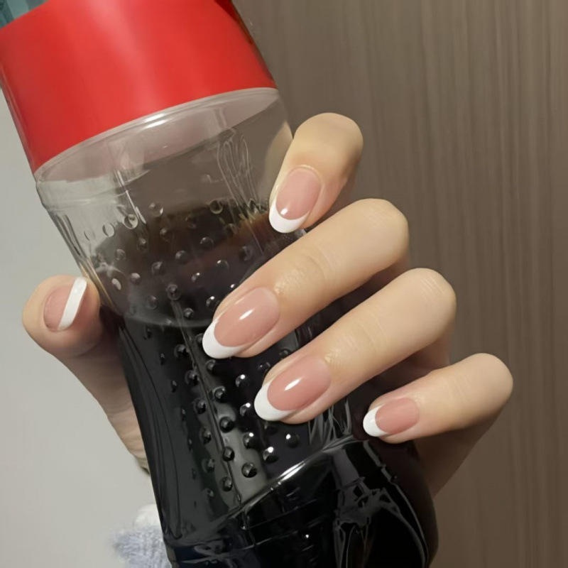 Handmade Manicure Wearable Nails Simple Milky White French Short Oval Elegant High-End Removable Wearable Nails Short Nails