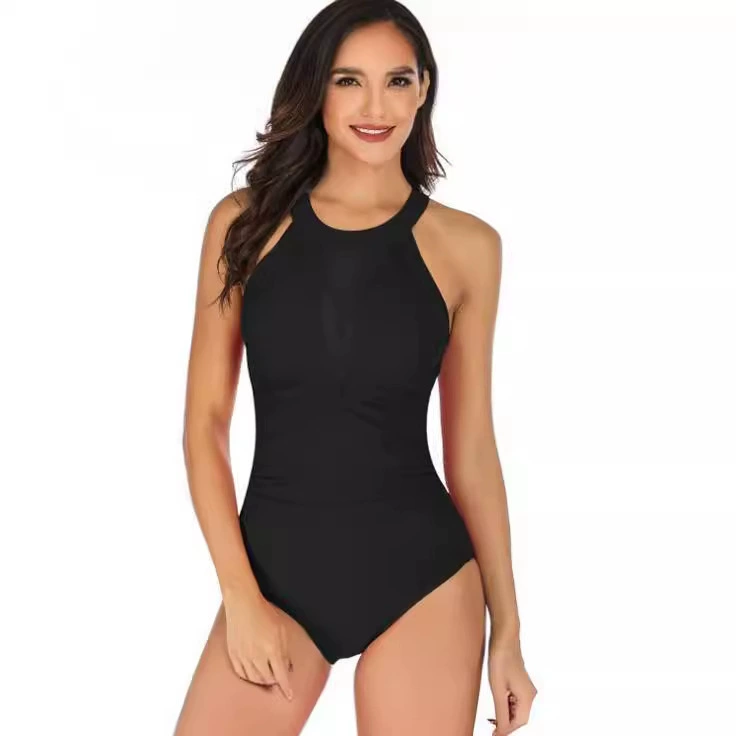 2023 Внешняя торговля новый однотонный сексуальный однотонный Цельный купальник с открытой спиной и открытой спиной европейский и американский женский купальник с шеей