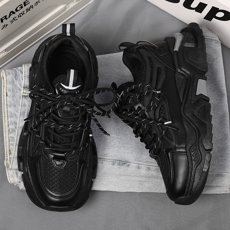 Обувь Jinjiang Tide, брендовая черная обувь для старых пап, Мужская дышащая Спортивная мужская обувь с толстой подошвой и сеткой, студенческие кроссовки