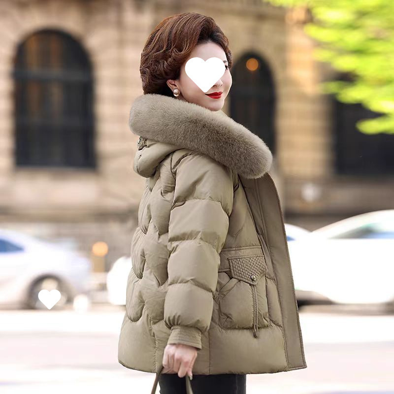 中年妈妈羽绒服女新款中长款中老年女装洋气宽松大码加厚保暖外套|undefined