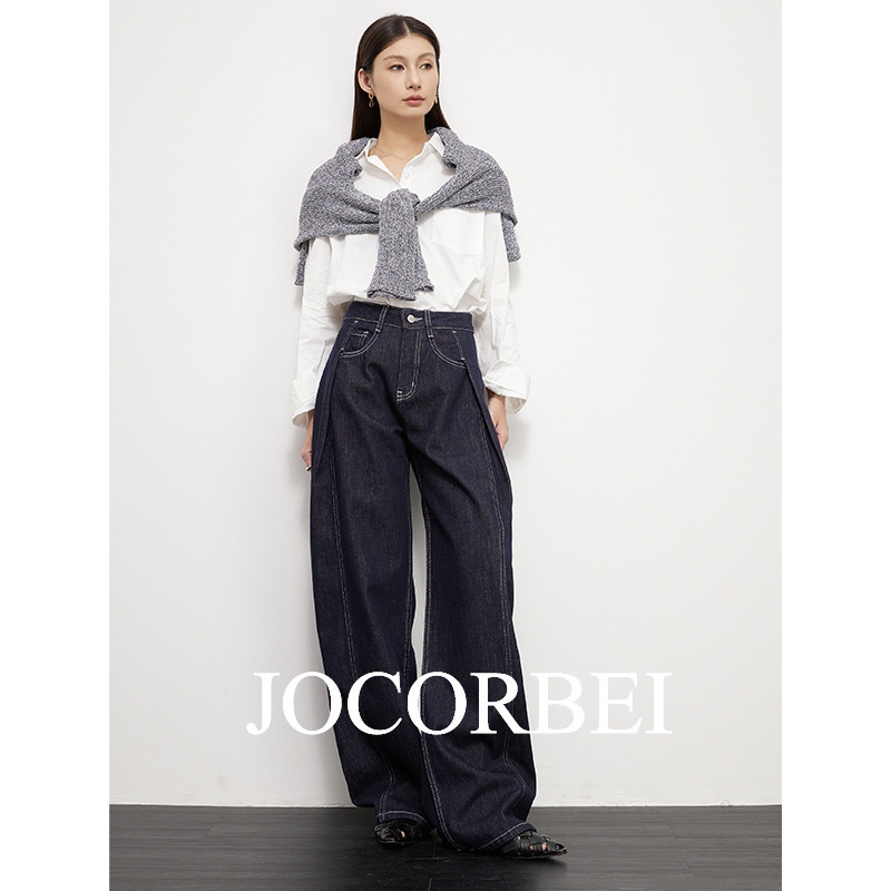 JOCORBEI [tannin pace] deconstructed waist primary color straight tube wide leg Denim trousers casual hip covering good version