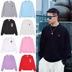 AMI CLAMS Autumn Personality Love Towel Embroidered Crewneck Pullover Sweat Men's and Women's Couples Long Sleeve Top