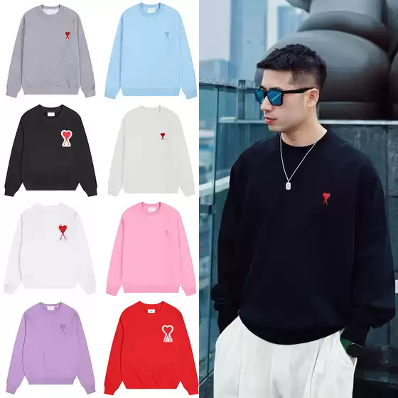 AMI CLAMS Autumn Personality Love Towel Embroidered Crewneck Pullover Sweat Men's and Women's Couples Long Sleeve Top