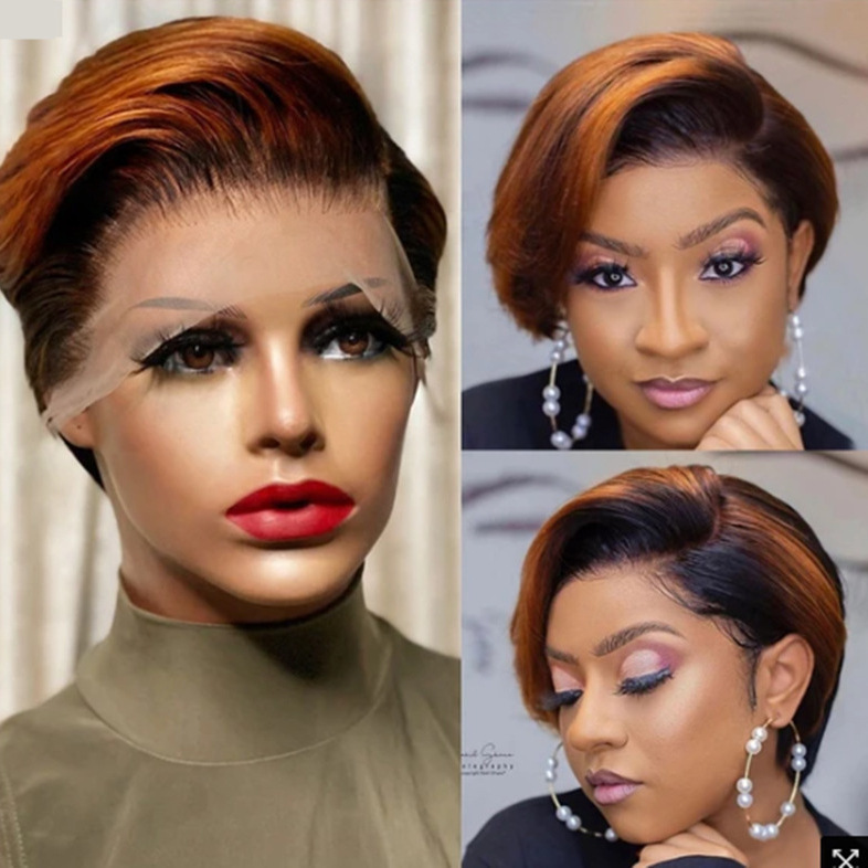 Amazon Short Wig European and American Style Fashionable Dyed Short Straight Hair with Clip-On Synthetic Fiber Hairpiece with Side Bangs