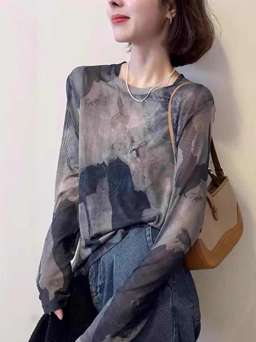 Áo chống nắng nữ dáng dài tay dài phong cách Vintage sang trọng, chất nhuộm màu mực nước — Mực nước chi tiết 2