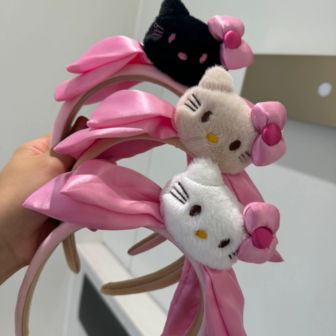 Hello Kitty, мультяшная миловидная повязка на голову с бантом, плюшевая кукла