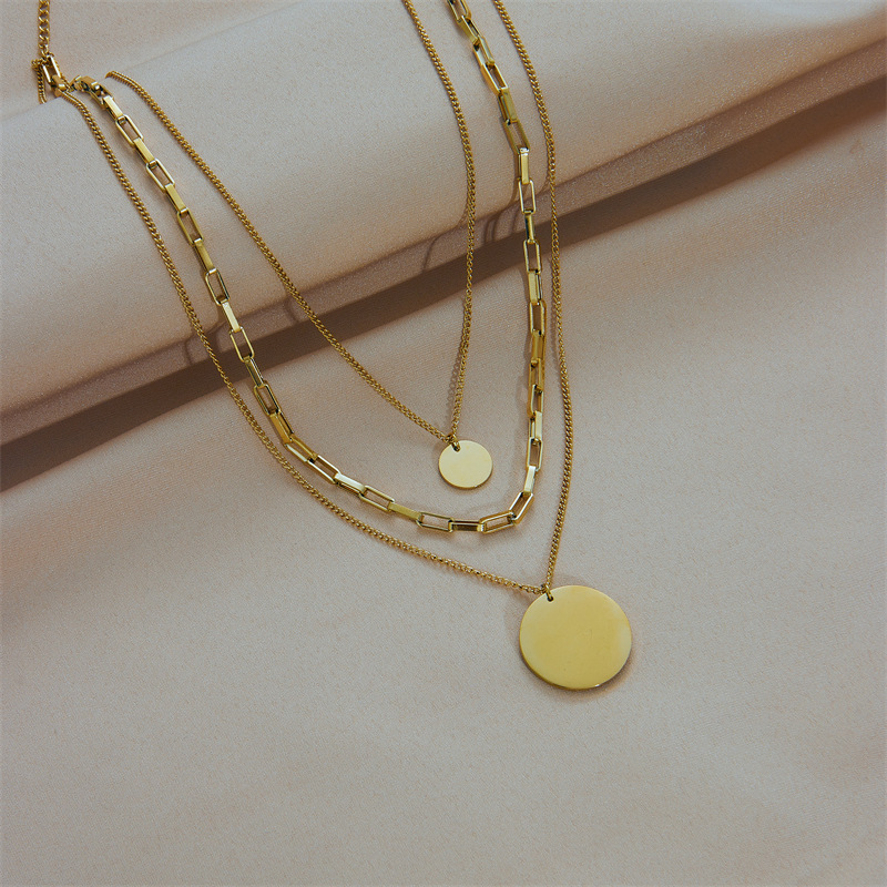 Titanium Steel Pendant Material Wholesale Jewelry Elegant Round Solid Color Titanium Steel Chain Pendant Necklace