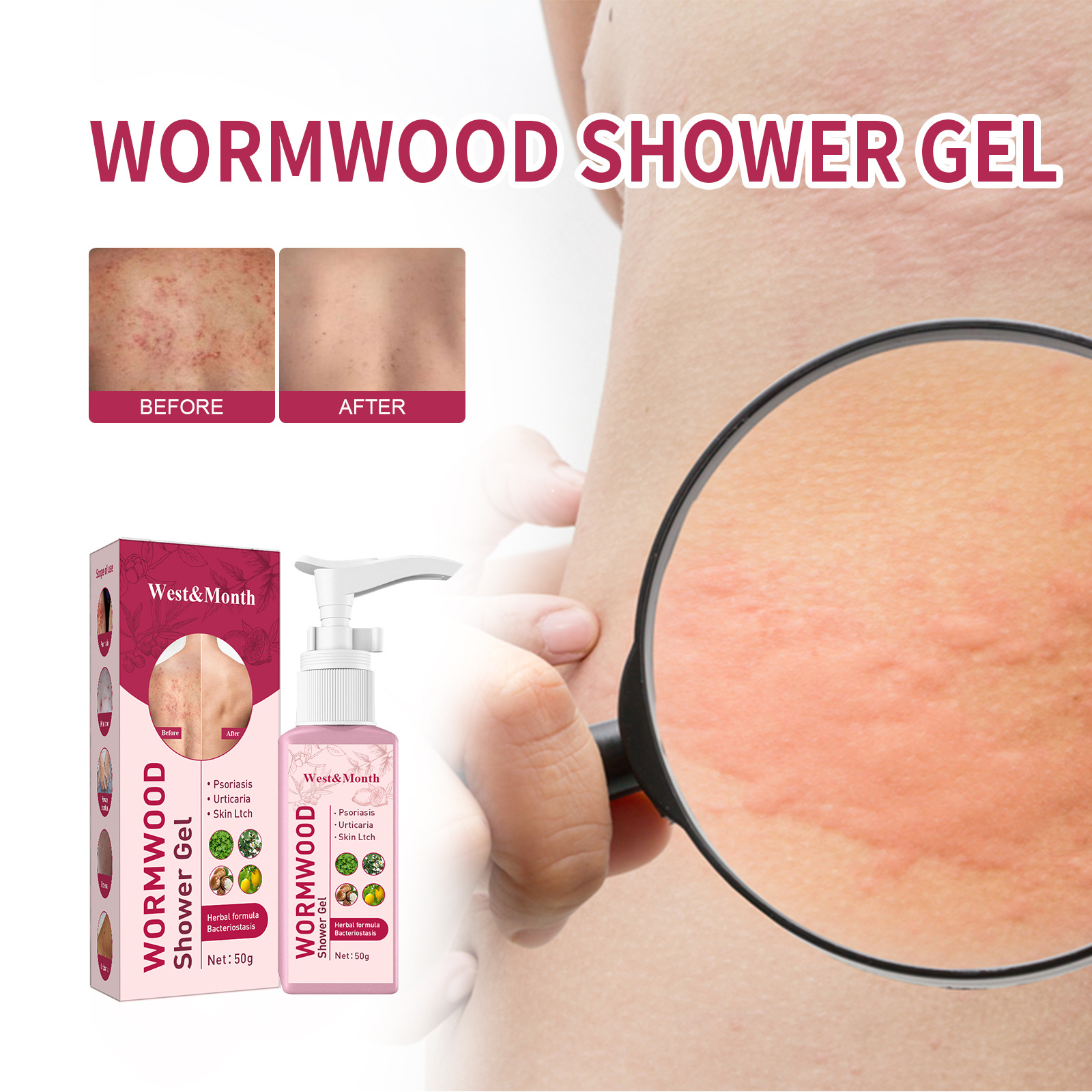 anti West&Month mugwort itching shower gel for ski, moisturizing, refreshing, repairing, lubricating, and_voghion.com