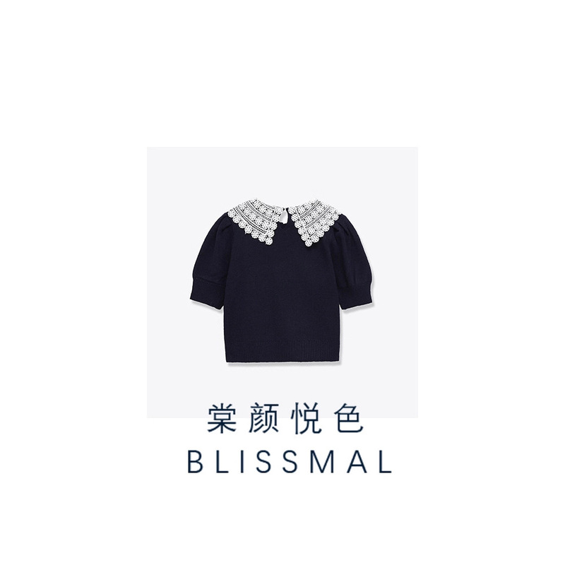 Zaro Homemade European and American Style Fashionable Cross-Border Design Flip-Collar Crochet Lace Short-Sleeved Knitwear Top