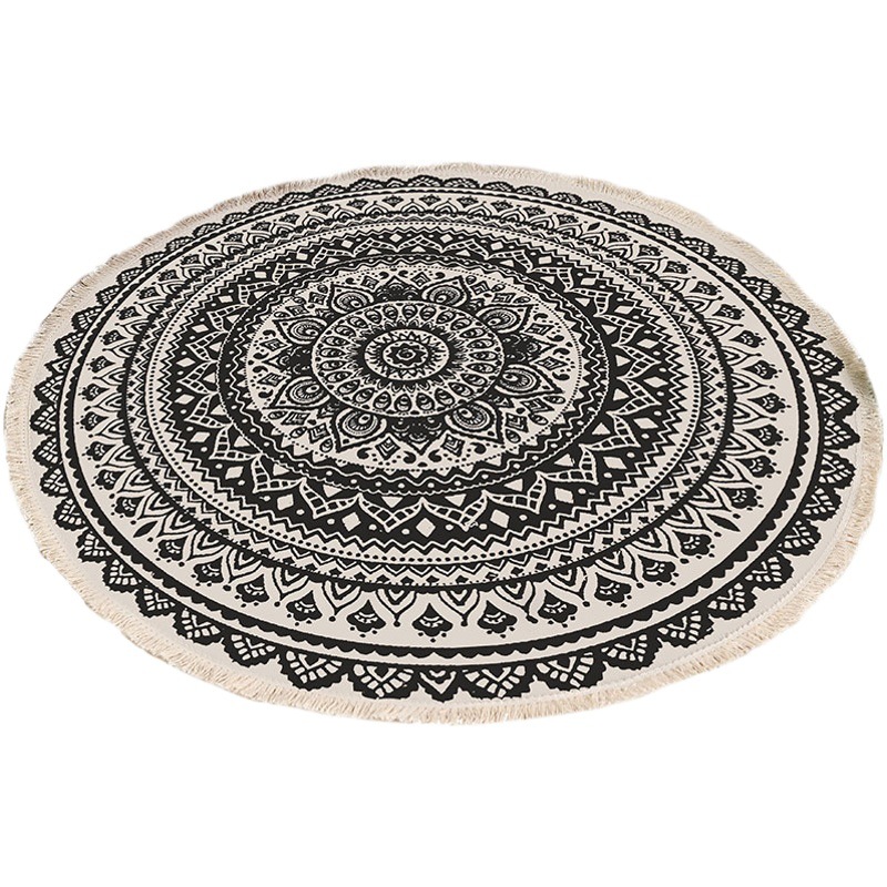 Estilo nórdico algodón y lino redondo retro alfombra de piso tejida a mano dormitorio sala de estar alfombra decorativa silla de la computadora cojín silla de la esquina