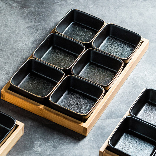 Japanese frosted sauce dish ceramic square hot pot platter set with bottom tray barbecue barbecue sauce dish