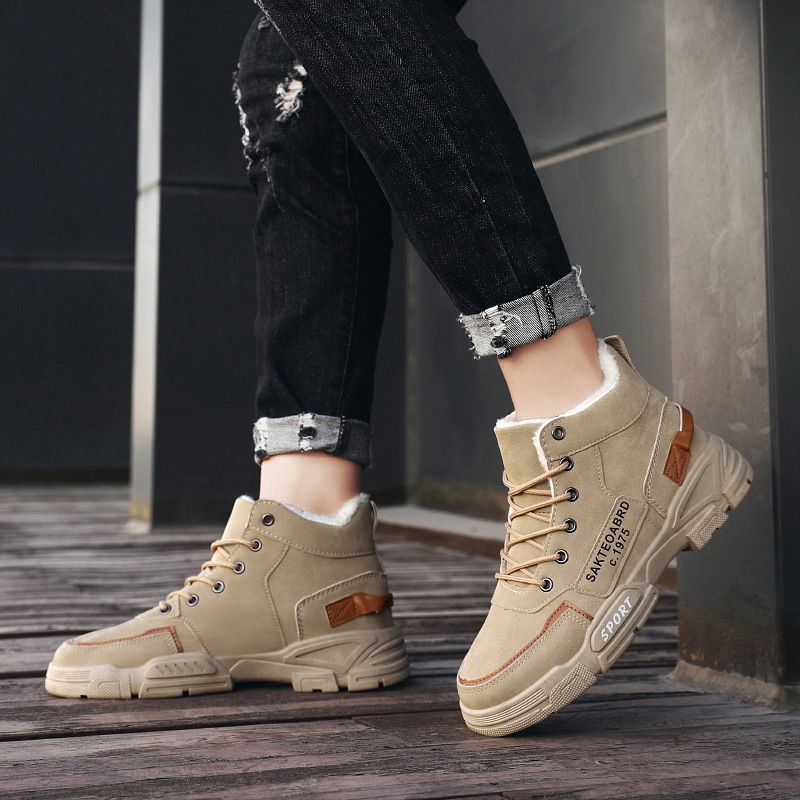 Cotton-padded shoes winter men's shoes high-top Martin boots bumblebee workwear boots plus size mid-top fashion trendy shoes men's boots trendy shoes