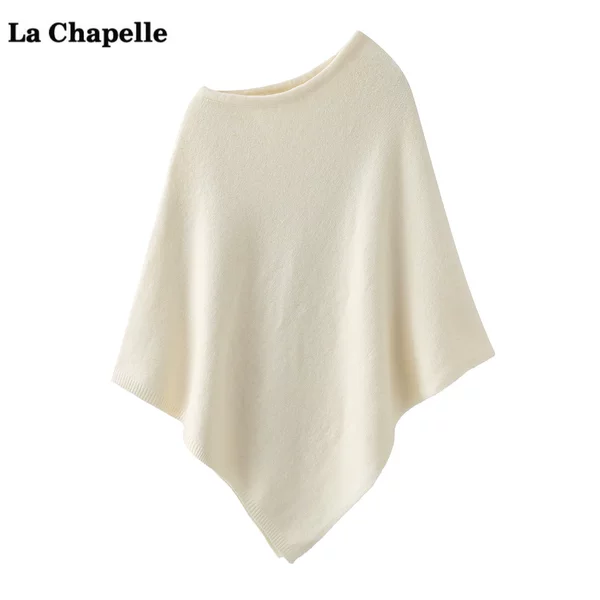 La Chapelle Design-Inspired Solid Color Knitted Shawl for Women, Stylish Outerwear Pullover Cape