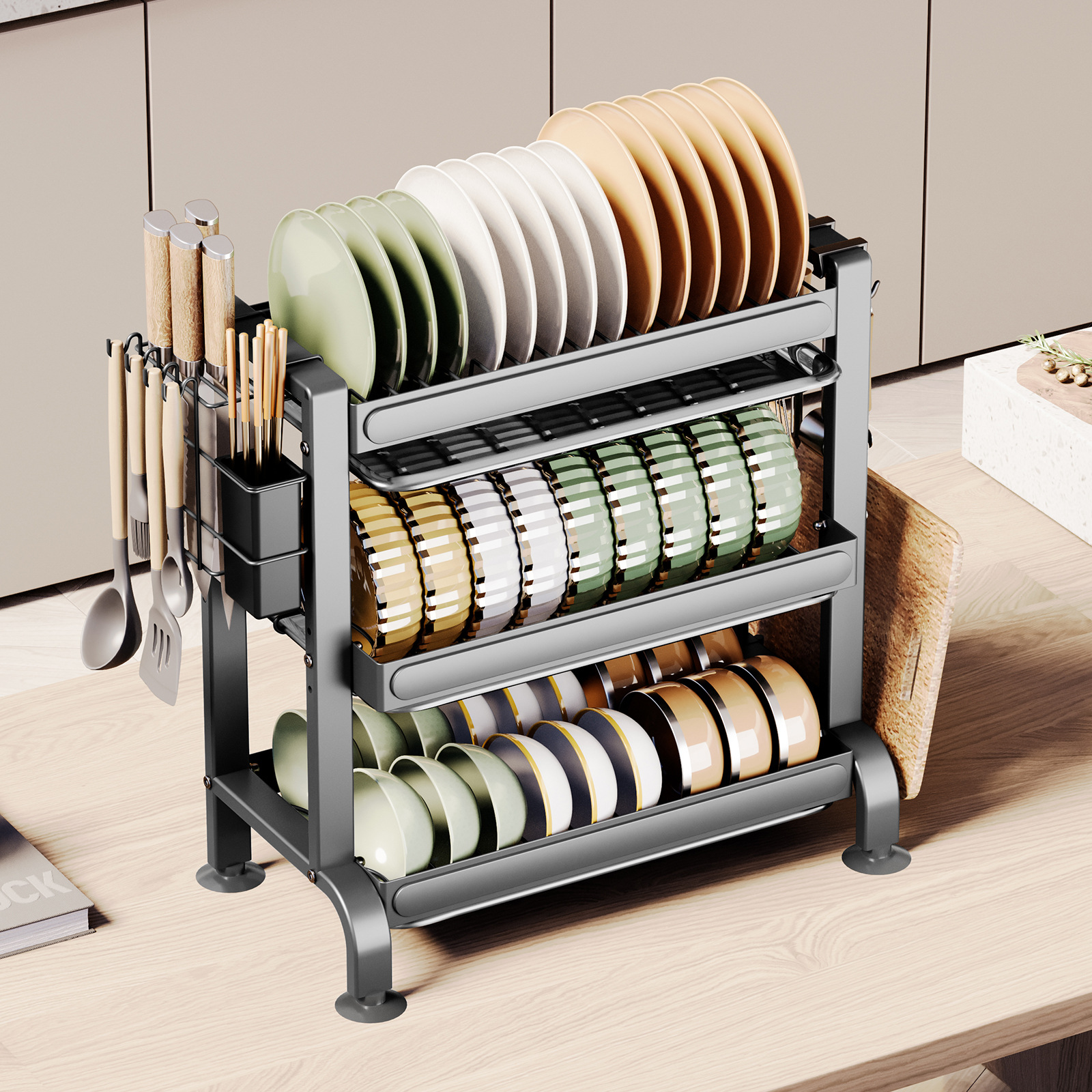 Cross-border kitchen sink countertop drain bowl rack, bowl rack drain basket stand, knife fork tableware bowl plate storage rack