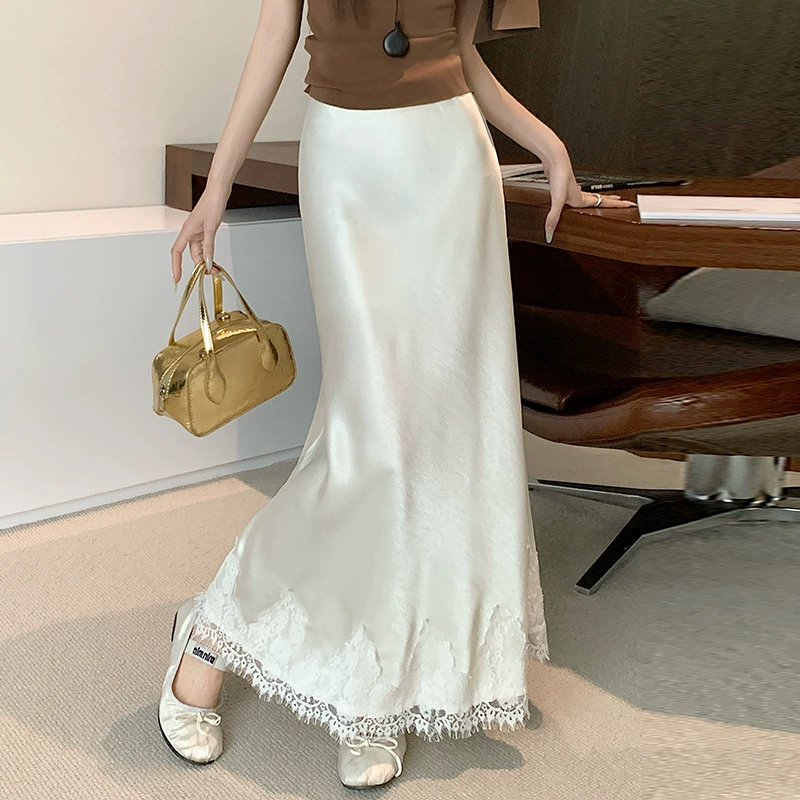 Рекордная стрельба кружевная атласная юбка с уксусной кислотой и бюстом женская весна и лето 2025 года