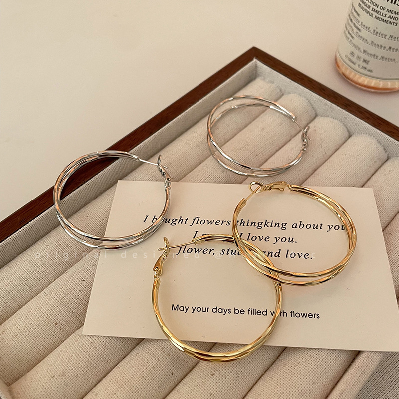 Elegante aretes de círculo exagerado para mujeres lujosos y de alta calidad adecuados para la cara grande aretes de auriculares de temperamento simple aretes de auriculares image 2