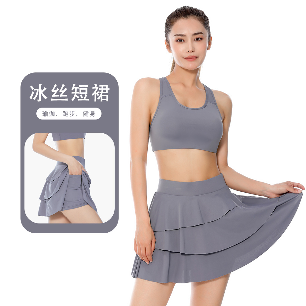 Váy ngắn chống lộ dáng thể thao Yoga bằng lụa băng nylon giả hai lớp quần vợt chạy bộ rộng rãi nhanh khô thoáng khí