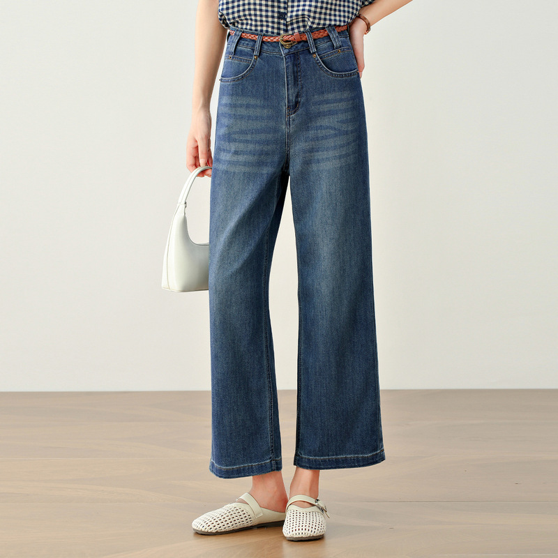 High-Quality American Jeans for Women, Summer New Loose Straight Pants, Petite Cropped Pants, Thin Casual Wide-Leg Pants