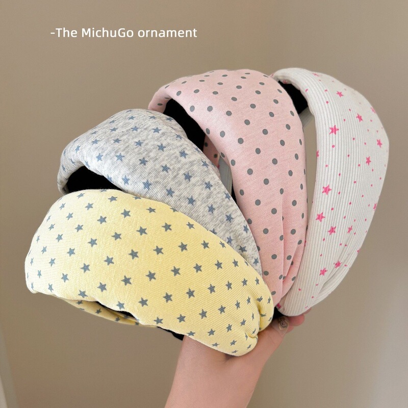 Exclusive for Soft Girls! Soft and Fluffy Star Polka Dot Wide Headband That Makes You Look Younger, Makes Your Face Smaller, and Adds Height to Your Crown. Unique Hair Accessory