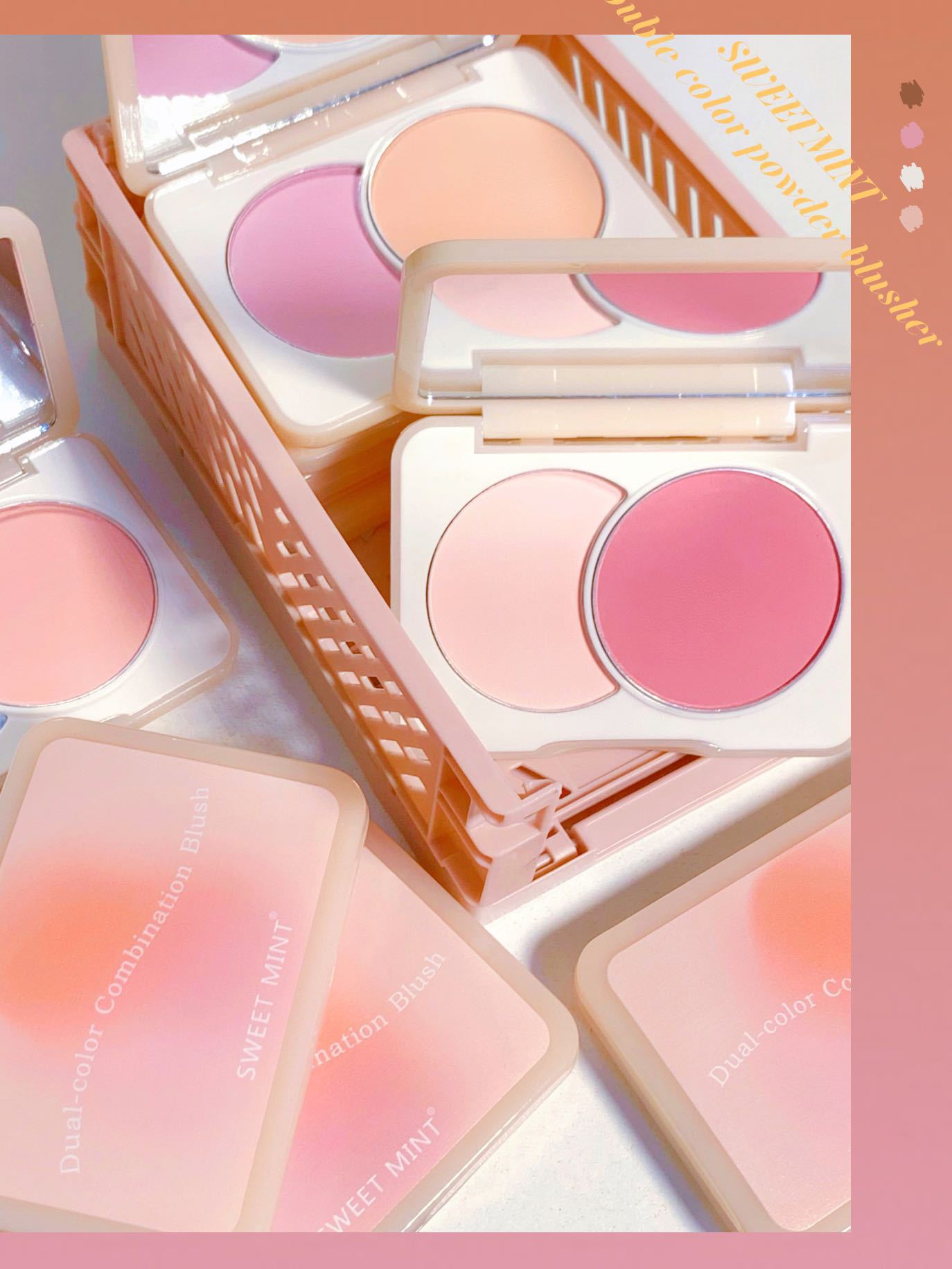 SWEET MINT two-color blush for female beginners, student, affordable, high-end look, contouring, matte, purple and blue cheeks details Picture